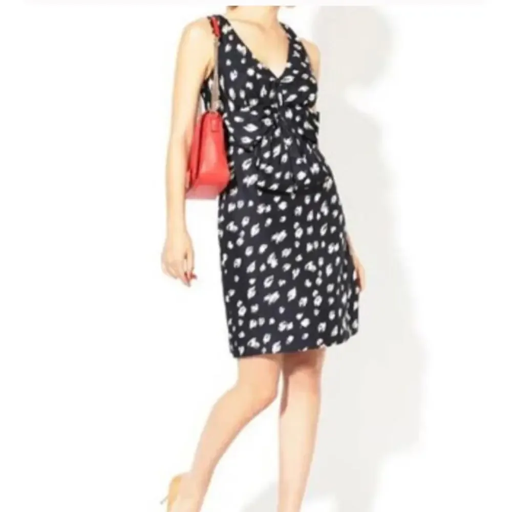 Kate Spade Blue Doodled Polka Dots Silk Bow Waist Blaine Dress women's 6 New